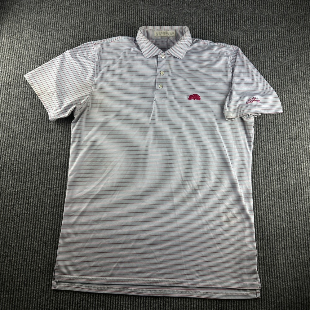 Holderness & Bourne Mens Tailored Fit Striped Golf Polo Shirt Blue Pink Large